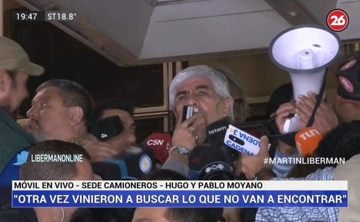Hugo Moyano por allanamientos en sede de Camioneros, captura Canal 26