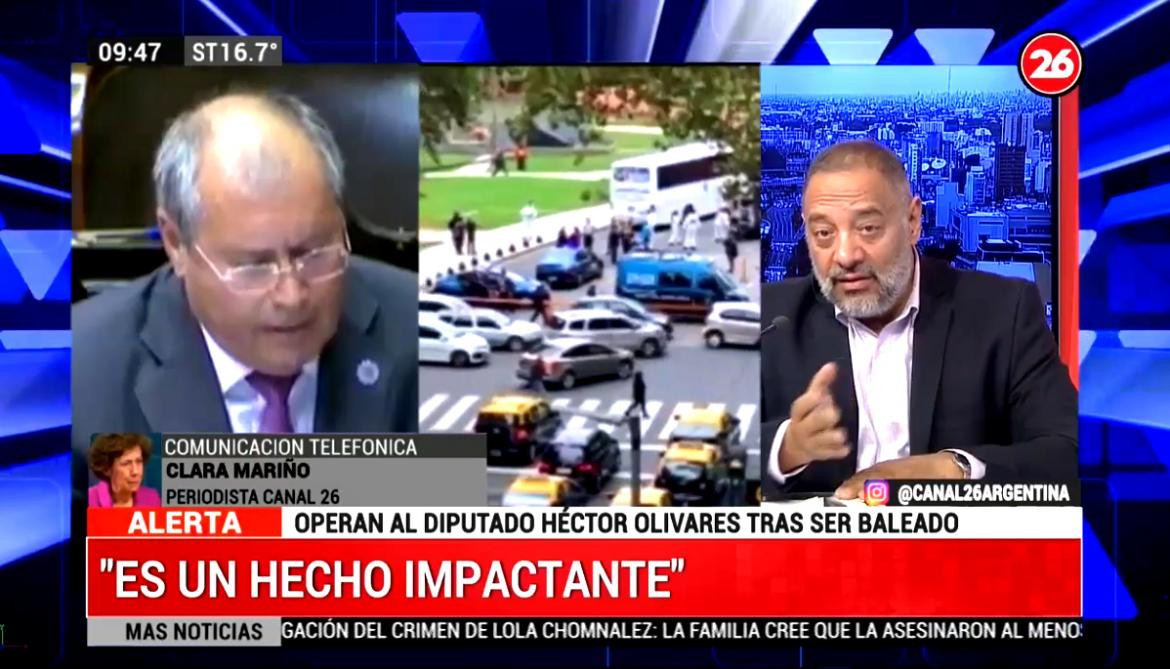Ataque a diputado Héctor Olivares, Calara Mariño, Canal 26