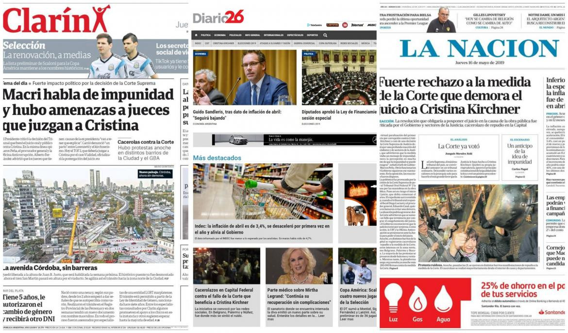 Tapas de Diarios - jueves 16 mayo 2019