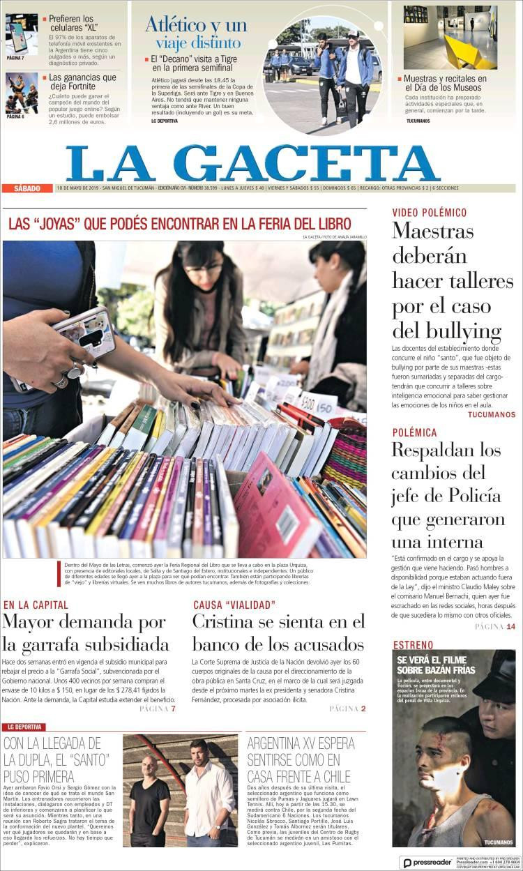 Tapas de diarios - La Gaceta sábado 18-05-19