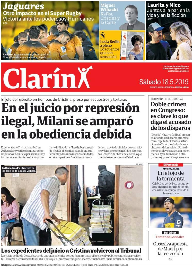 Tapas de diarios - Clarín sábado 18-05-19