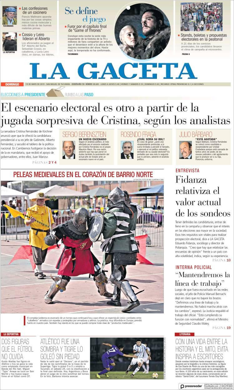 Tapas de diarios - La Gaceta domingo 19-05-19