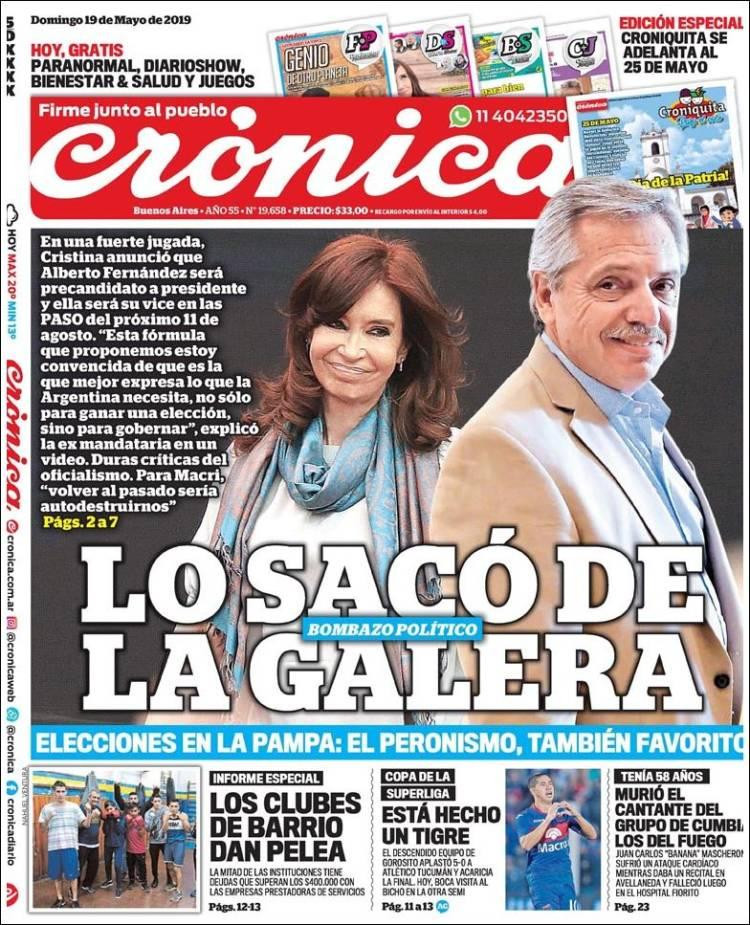 Tapas de diarios -Crónica domingo 19-05-19