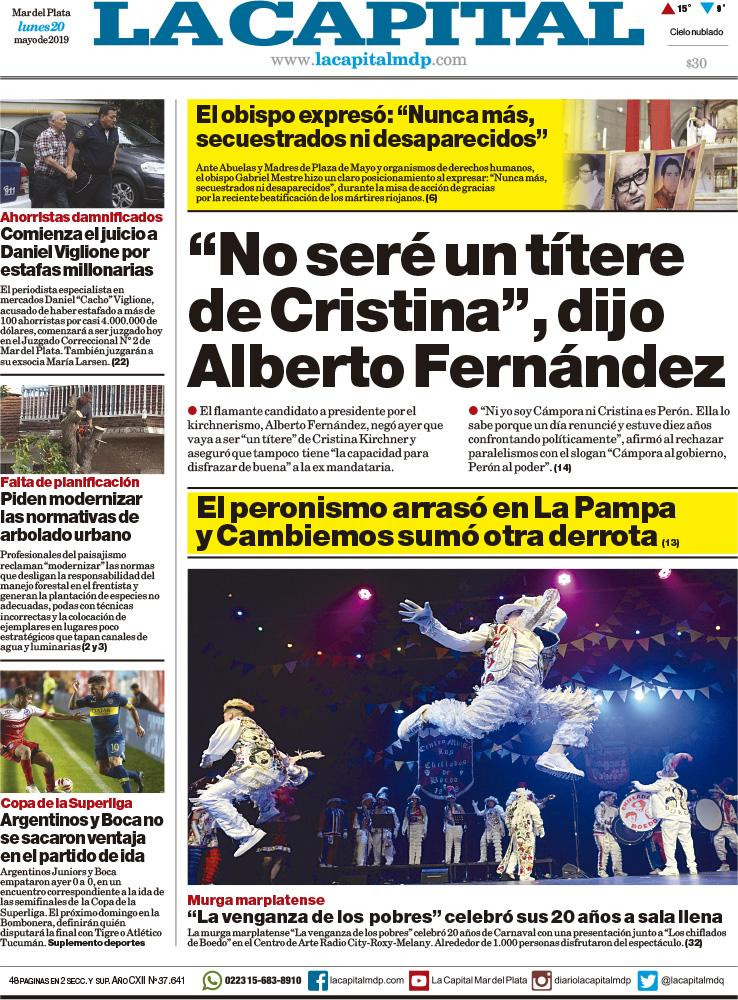 Tapas de diarios - La Capital de Mar del Plata lunes 20-05-19