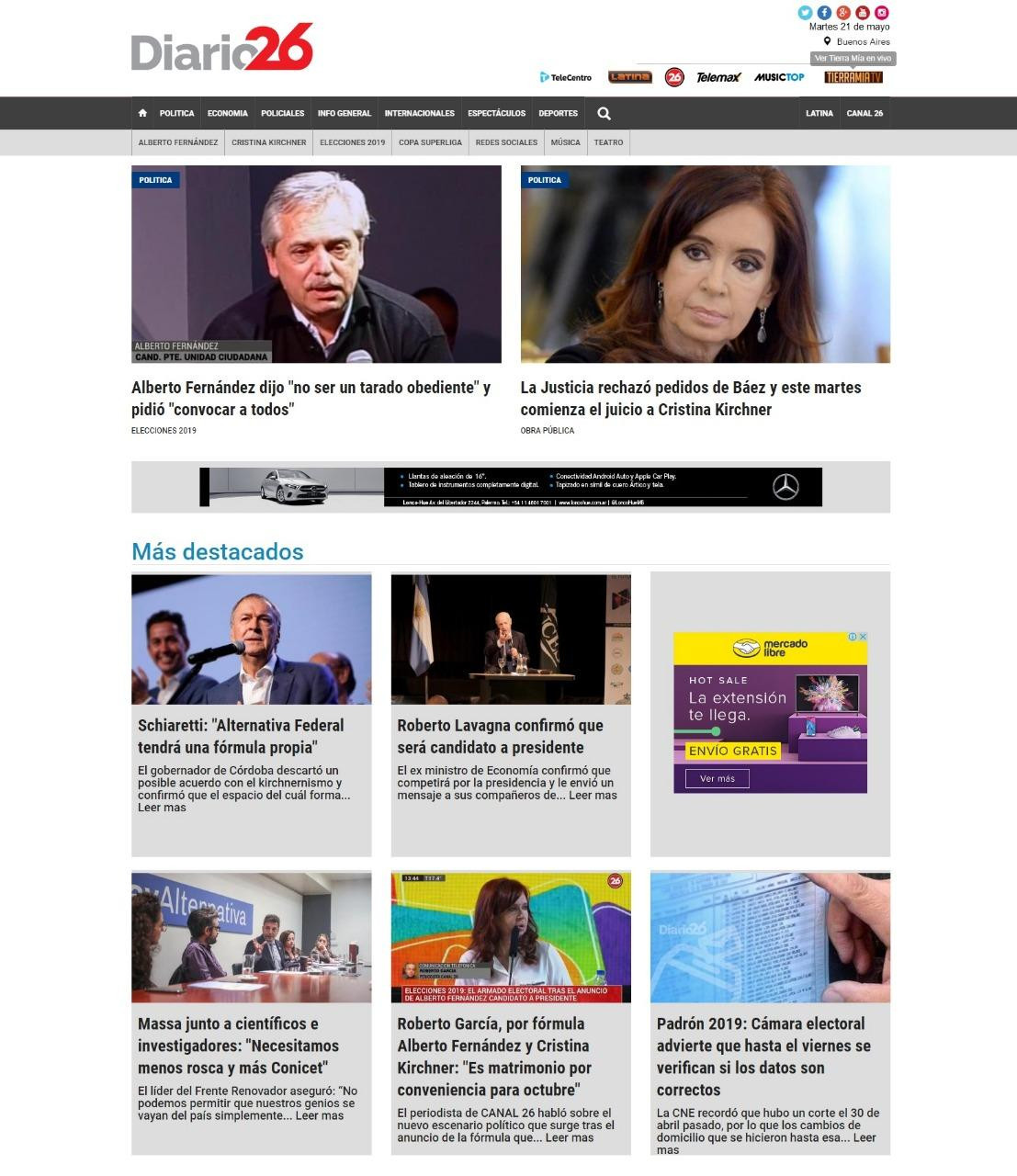 Tapas de diarios - Diario 26 martes 21-05-19