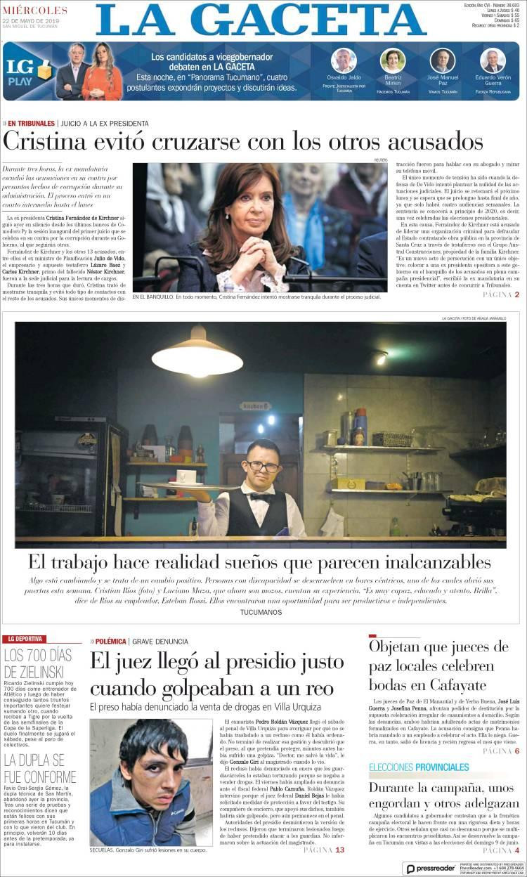 Tapas de diarios - La Gaceta miércoles 22-05-19