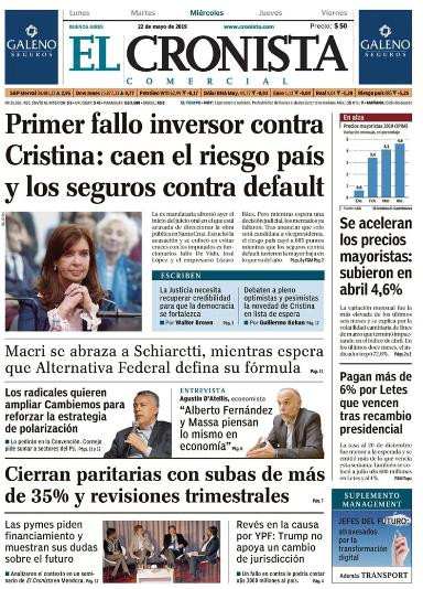 Tapas de diarios - El Cronista miércoles 22-05-19