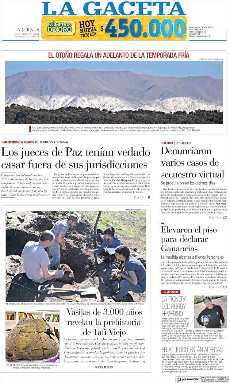 Tapas de diarios -La Gaceta viernes 24-05-19