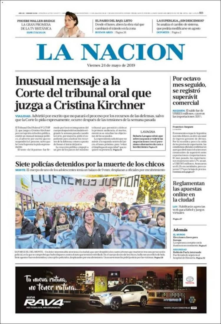 Tapas de diarios - La Nación viernes 24-05-19