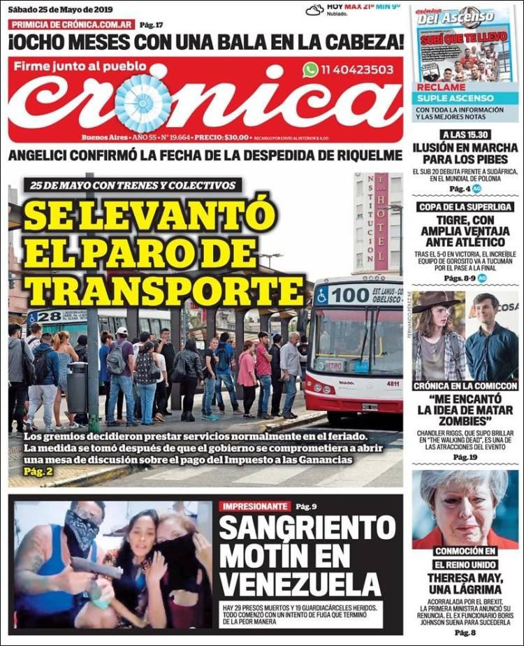 Tapas de diarios - Crónica sábado 25-05-19