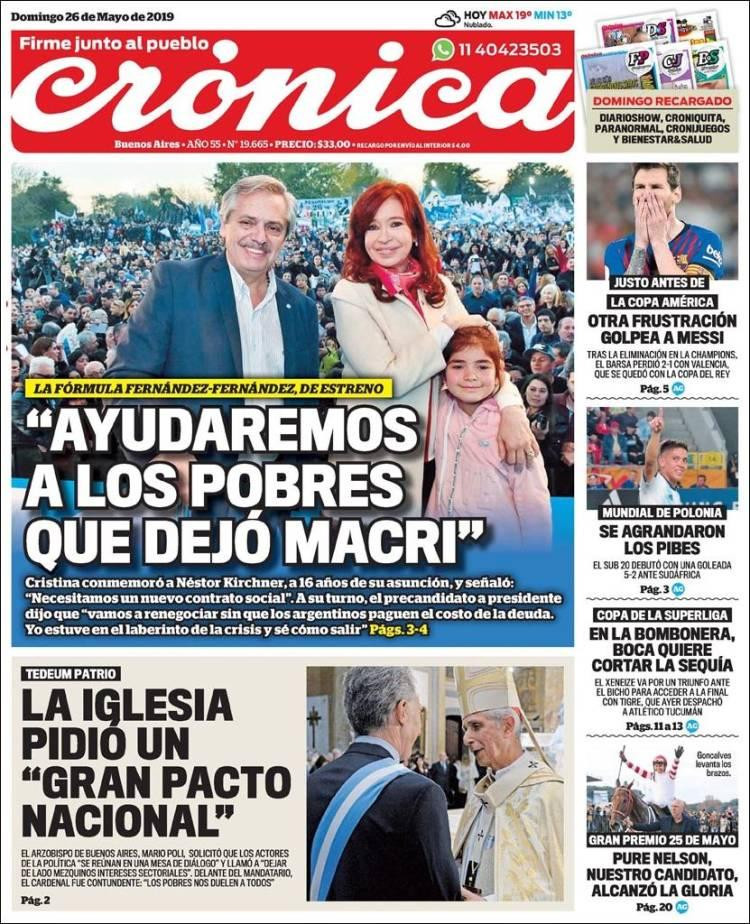 Tapas de diarios - Crónica domingo 26-05-19