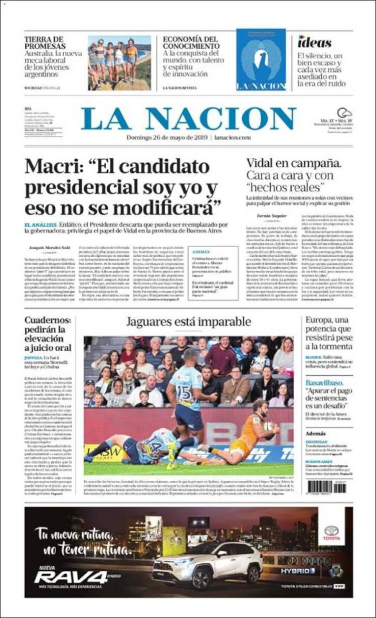 Tapas de diarios - La Nación domingo 26-05-19