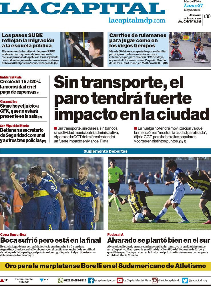 Tapas de diarios - La Capital Mar del Plata lunes 27-05-19