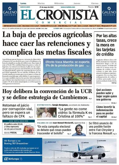 Tapas de diarios -El Cronista lunes 27-05-19