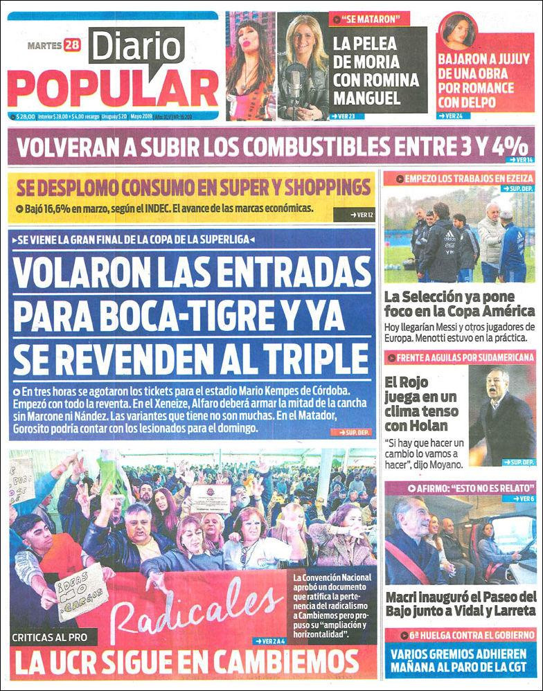 Tapas de diarios Popular martes 28-05-19