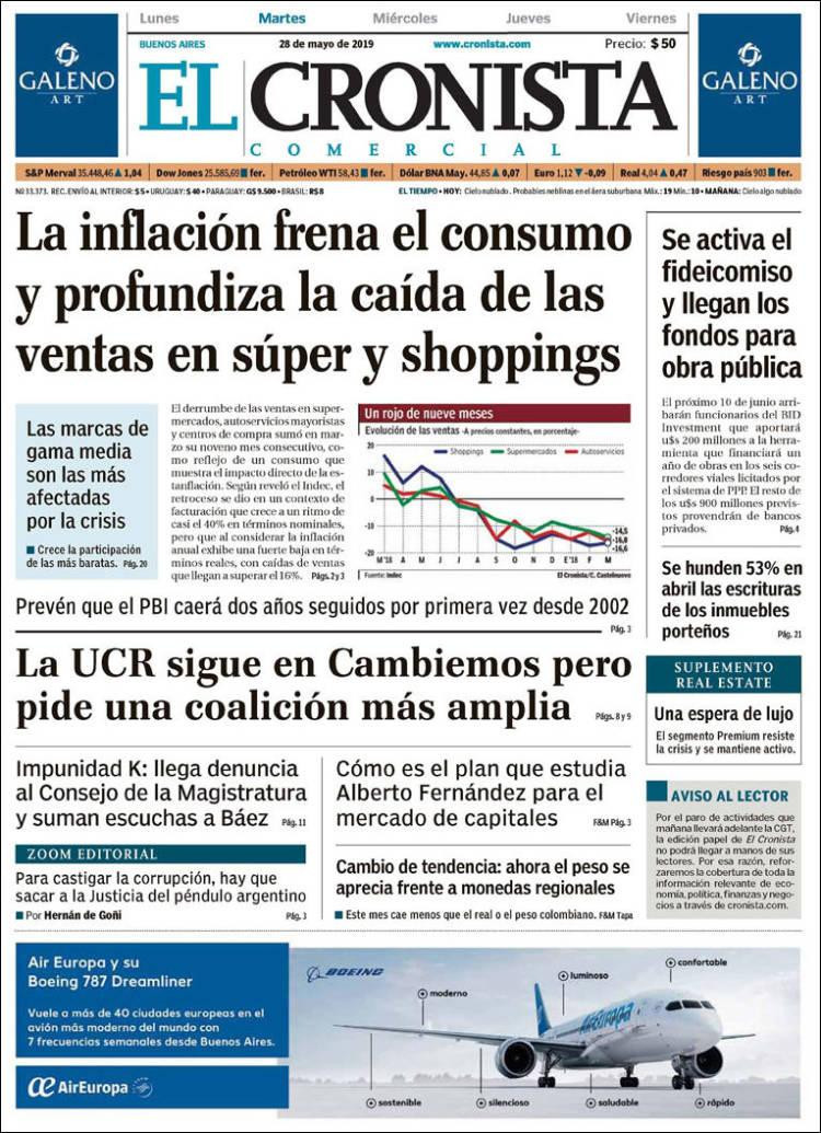 Tapas de diarios El Cronista martes 28-05-19