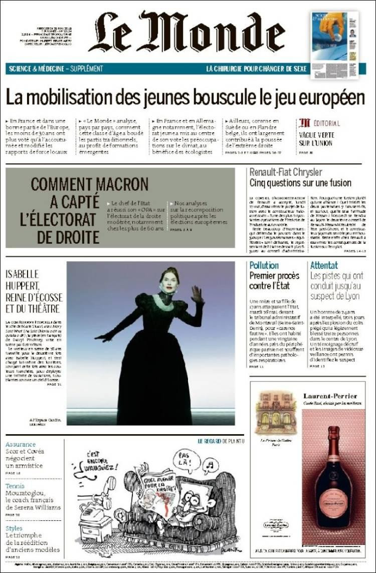 Tapas de Diarios - Le Monde - Miércoles 29-5-19
