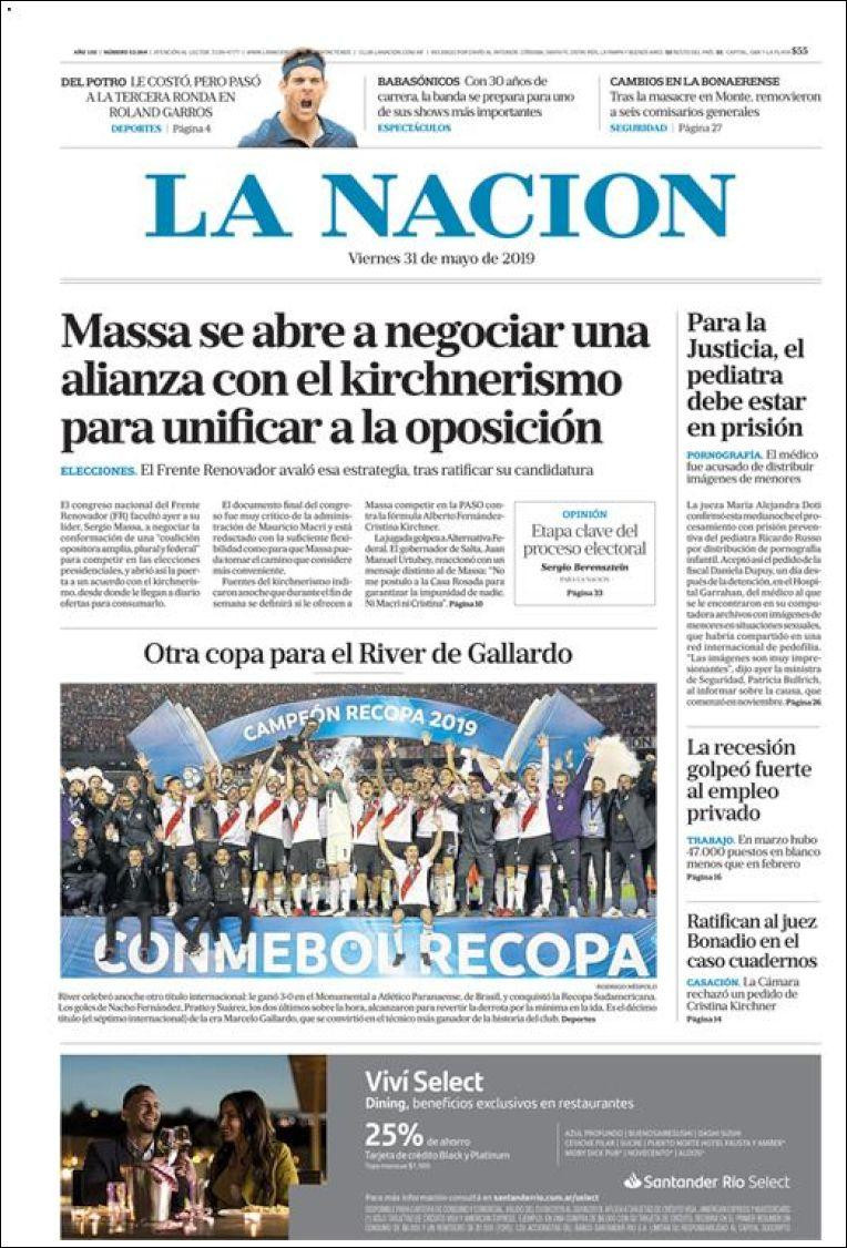 Tapas de diarios - La Nación viernes 31-05-19