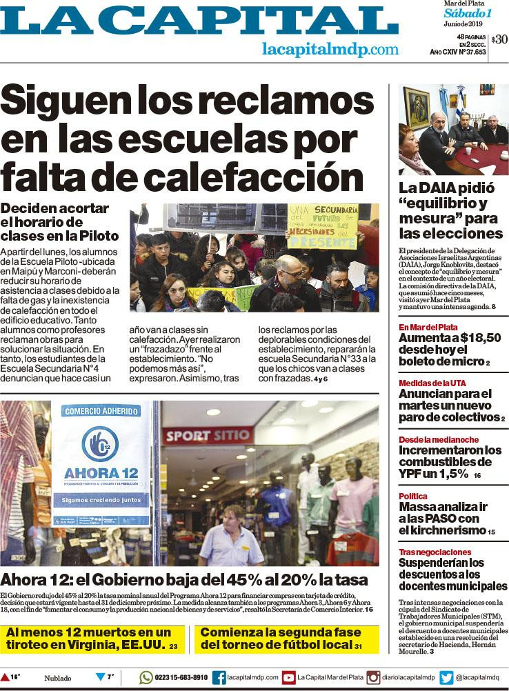 Tapas de diarios - La Capital Mar del Plata sábado 1-06-19