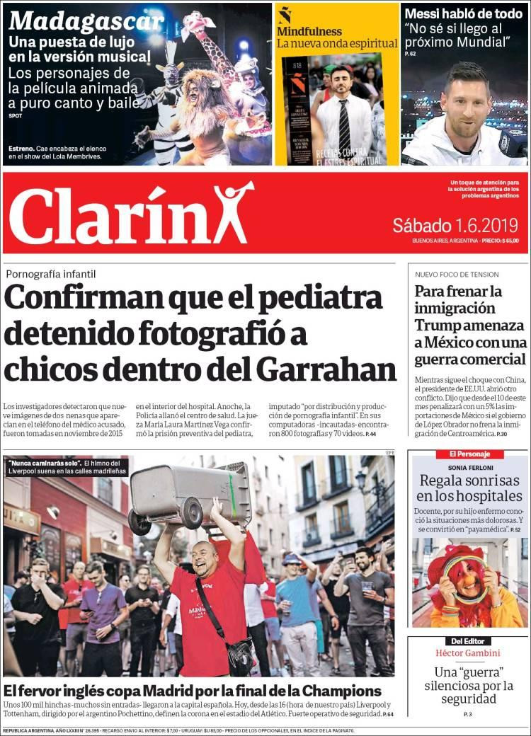 Tapas de diarios - Clarín sábado 1-06-19