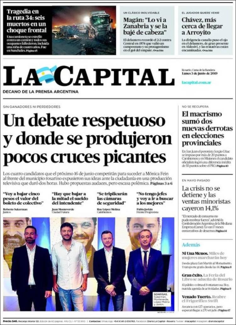 Tapas de diarios - La Capital 3 de junio de 2019