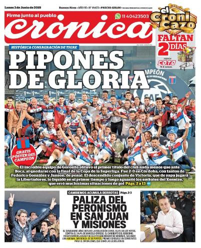 Tapas de diarios -Crónica 3 de junio de 2019