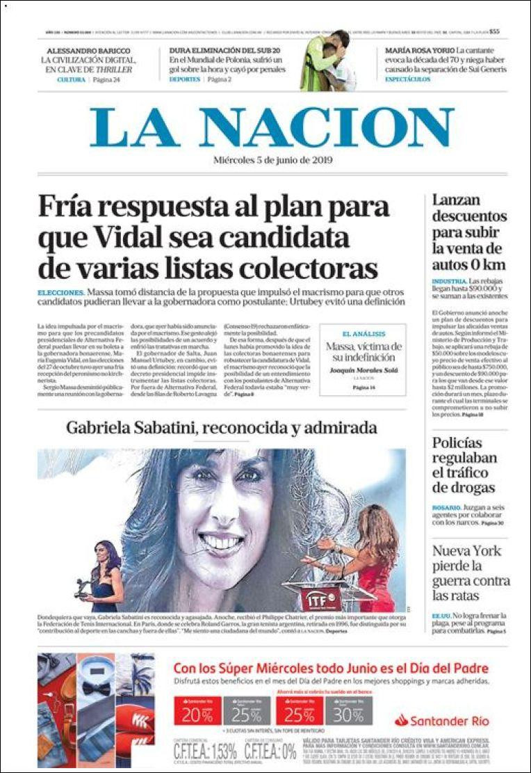 Tapas de diarios - La Nación miercoles 5-06-19