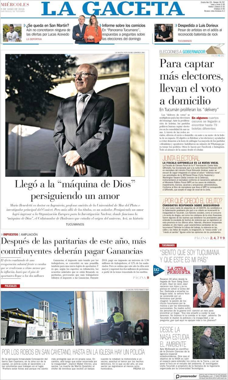 Tapas de diarios - La Gaceta miercoles 5-06-19