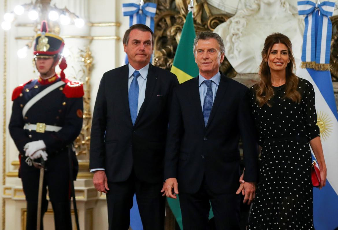 Jair Bolsonaro, Mauricio Macri y Juliana Awada en Casa Rosada, Reuters