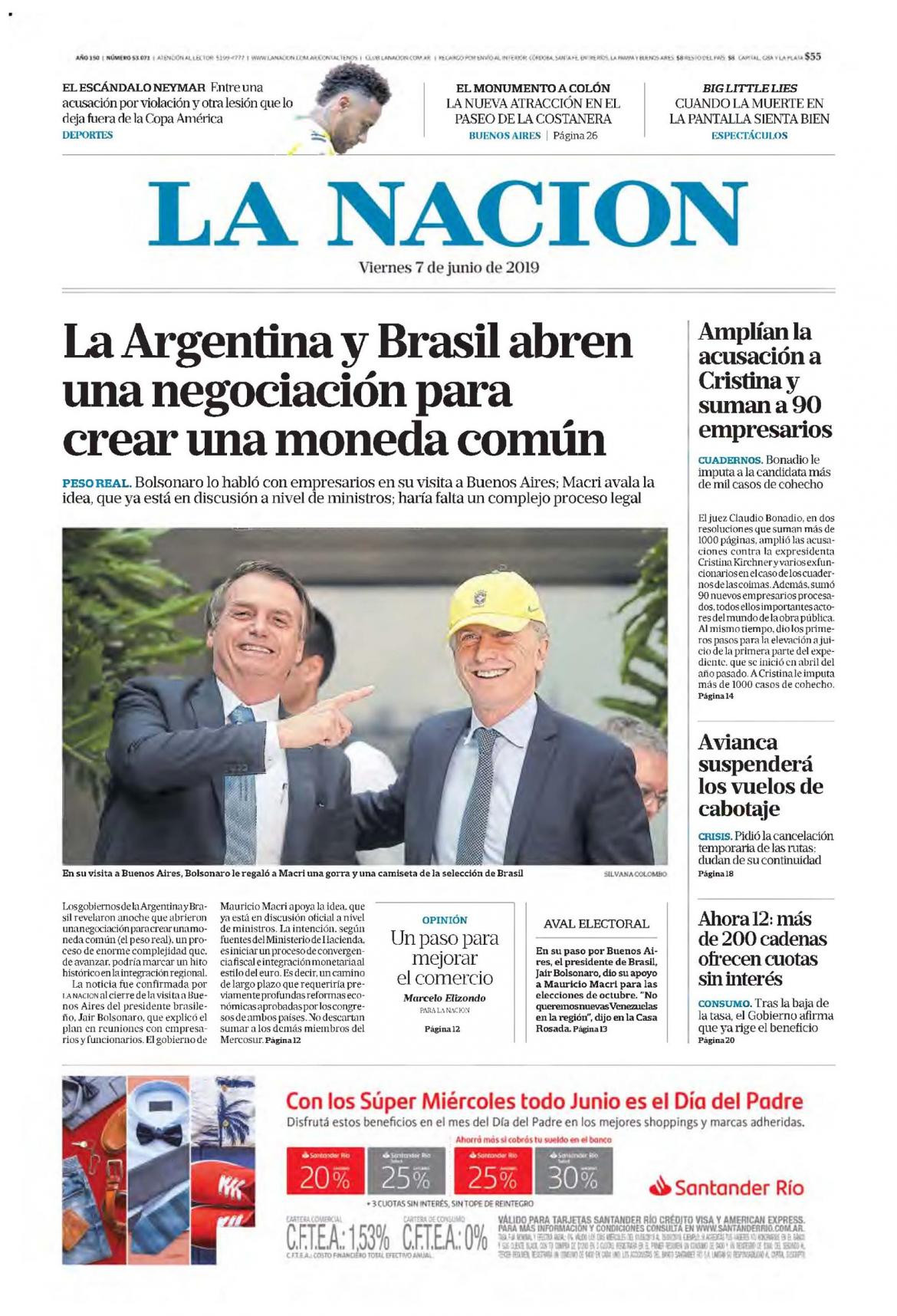 Tapas de diarios - La Nación viernes 07-06-19