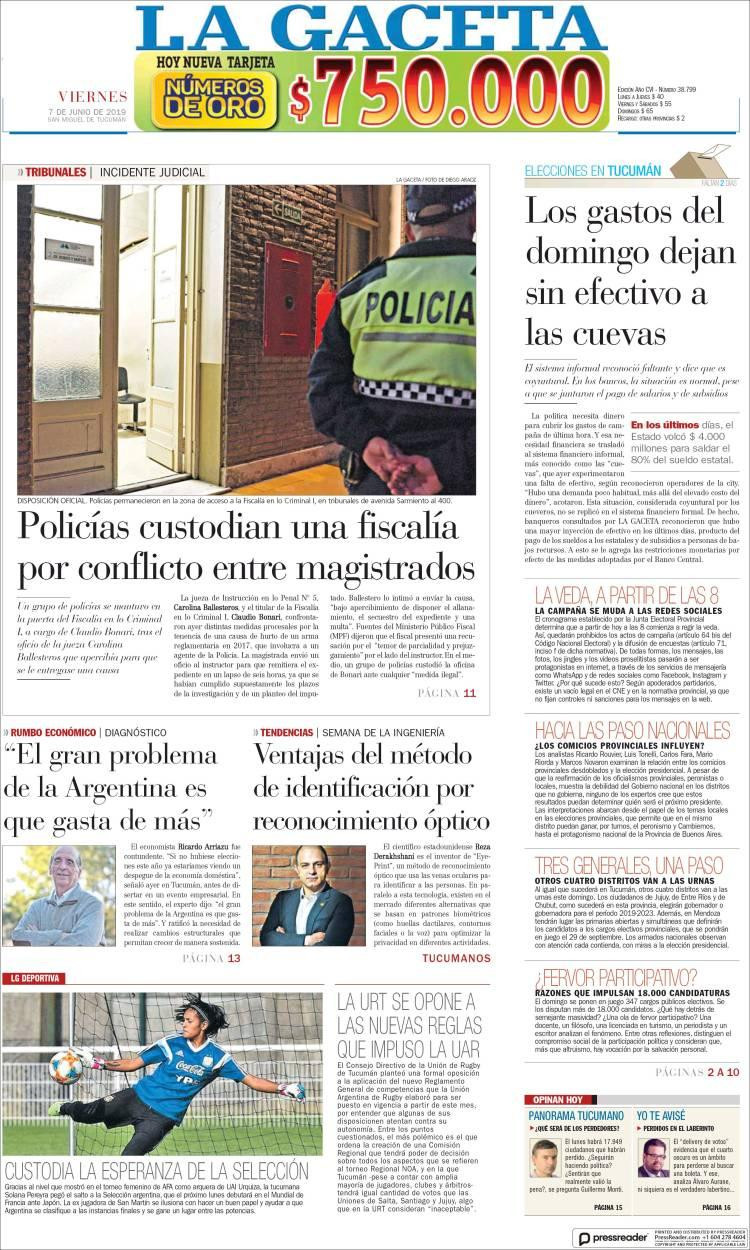 Tapas de diarios - La Gaceta viernes 07-06-19