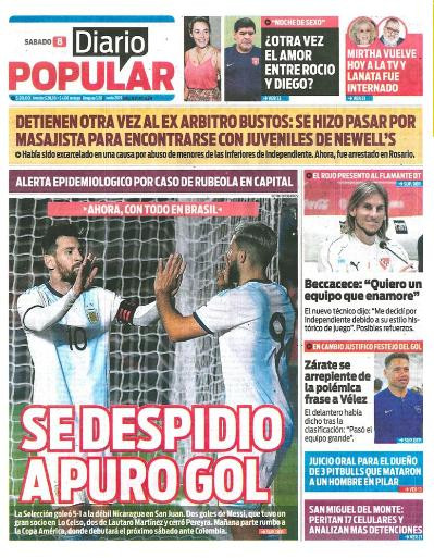 Tapas de diarios - Diario Popular sábado 8-06-19