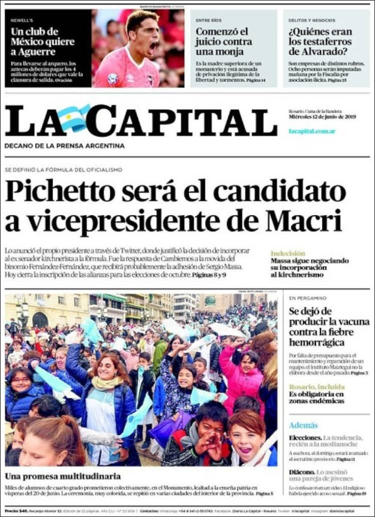 Tapas de Diarios - La Capital miércoles 12-6-19