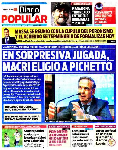 Tapas de Diarios - Diario Popular miércoles 12-6-19