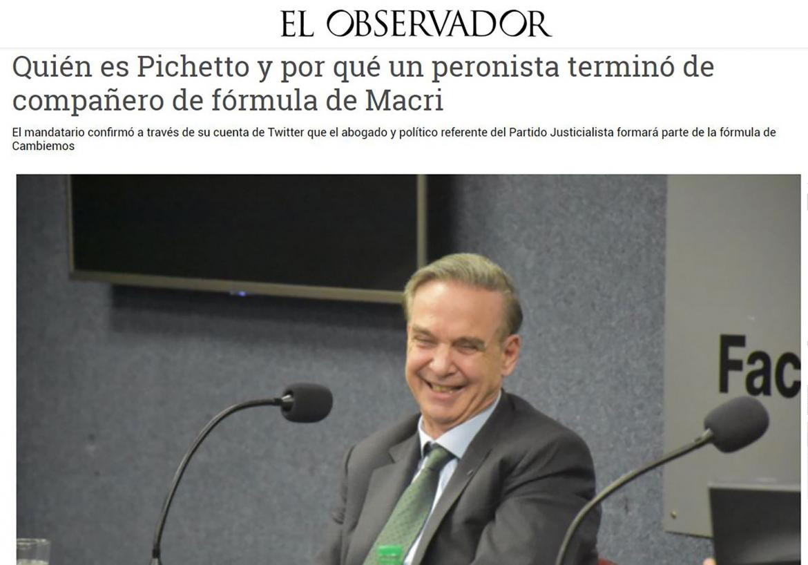 Reaccion de medios internacionales tras anuncio de Pichetto candidato a vice - Diarios