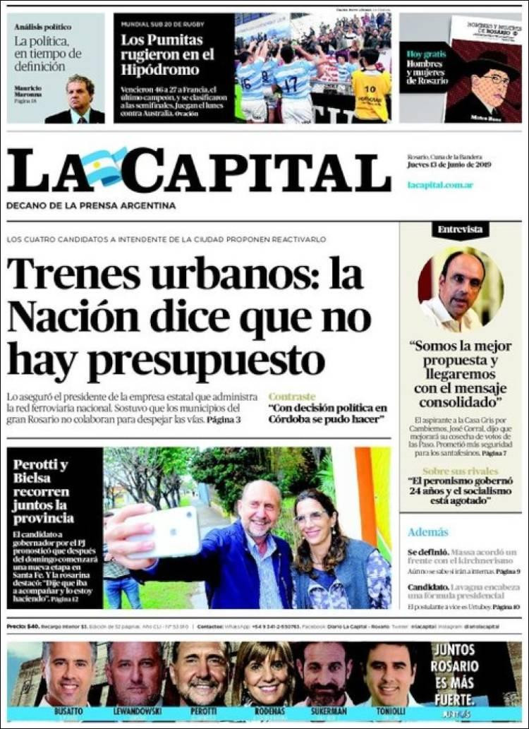 Tapas de Diarios - La Capital jueves 13-6-19