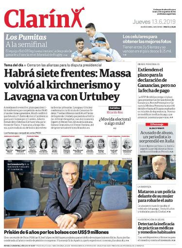 Tapas de Diarios - Clarín jueves 13-6-19