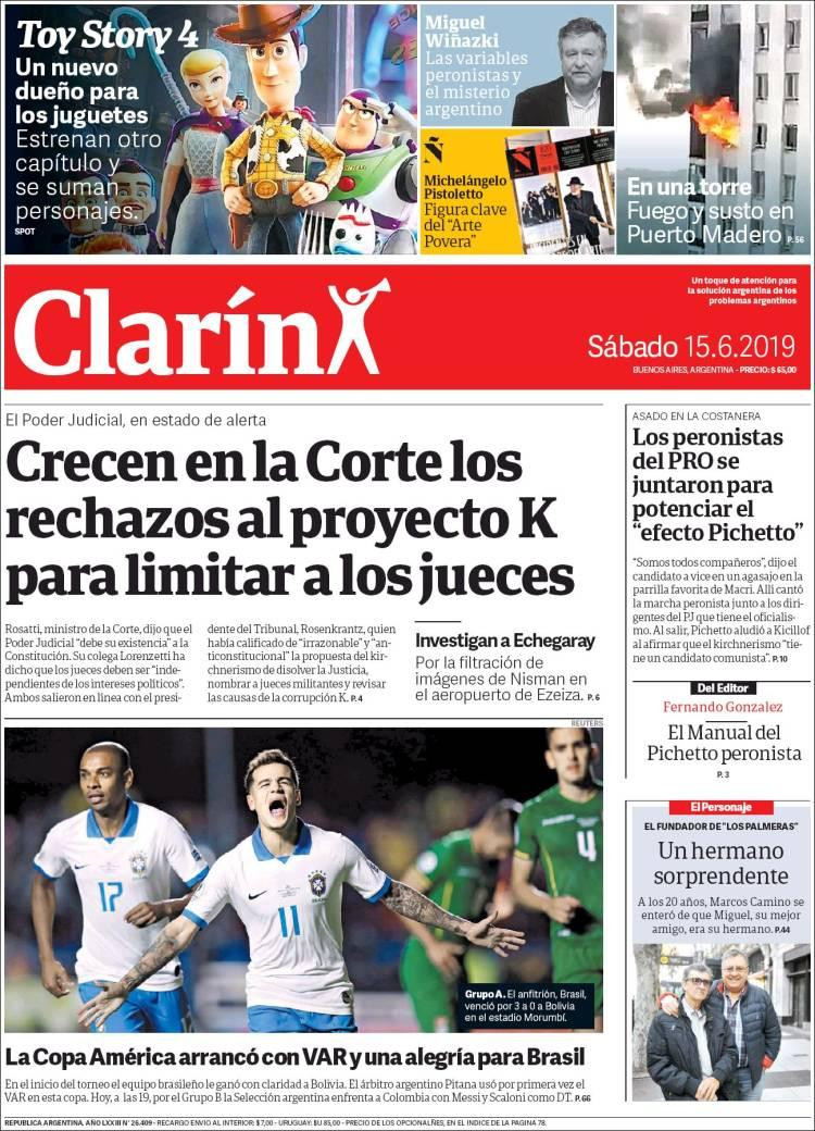 Tapas de Diarios - Clarín sábado 15-6-19
