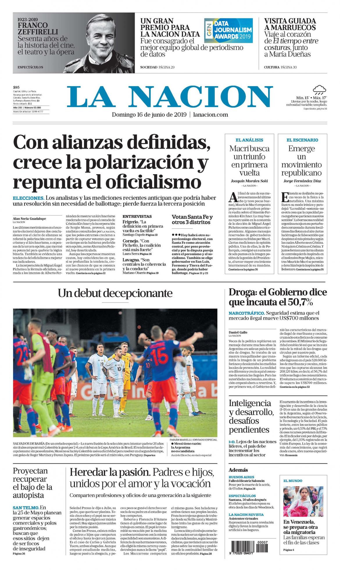 Tapas de diarios - La Nación domingo 16-06-19
