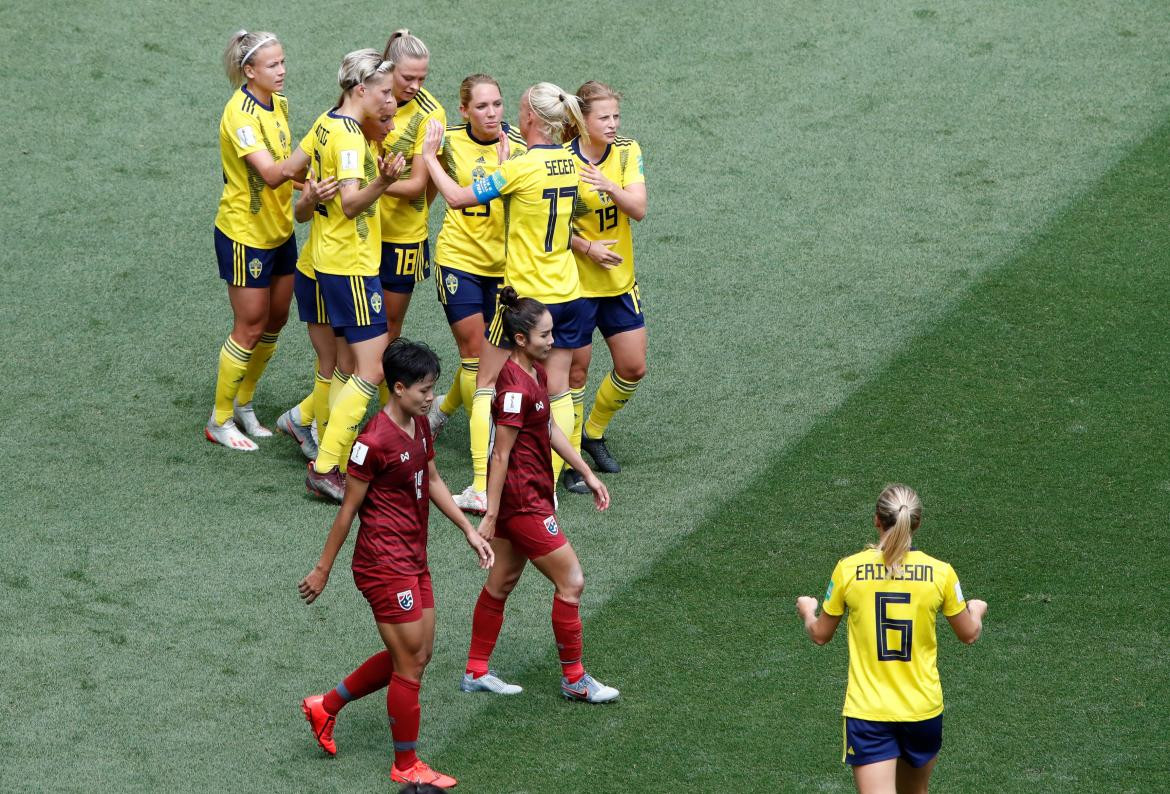 Mundial Femenino 2019: Festejo de Suecia ante Tailandia (Reuters)