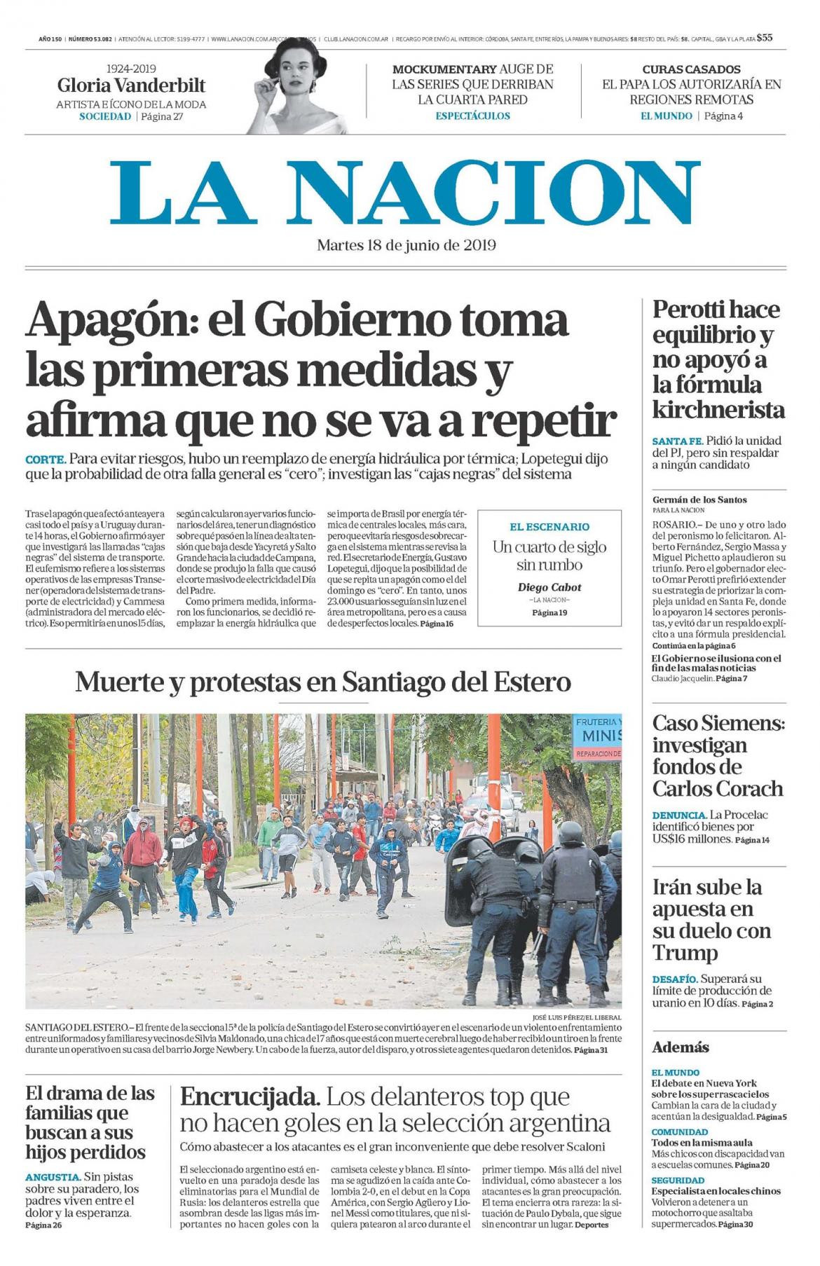 Tapas de diarios - La Nación martes 18-06-19