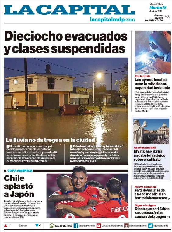Tapas de diarios - La Capital de Mar del Plata martes 18-06-19
