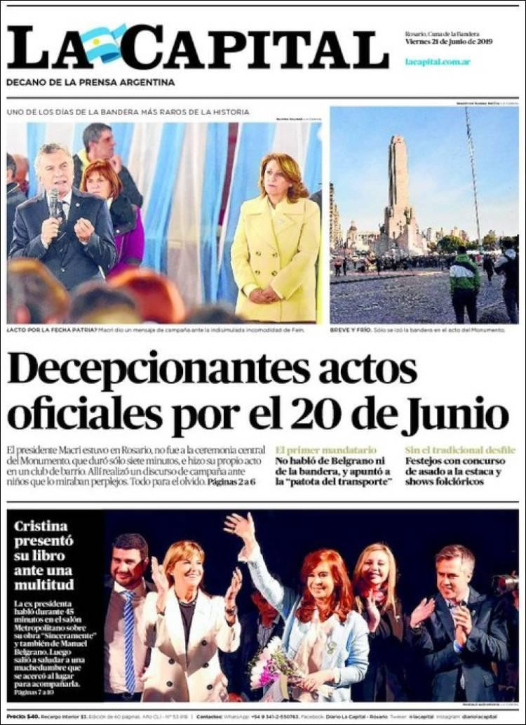 Tapas de diarios - La Capital viernes 21-06-19
