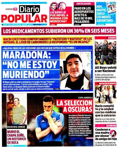 Tapas de diarios - Diario Popular 21-06-19