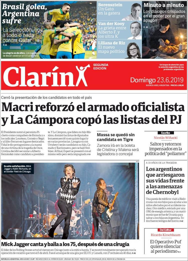 Tapas de Diarios - Clarín- Domingo 23-6-19