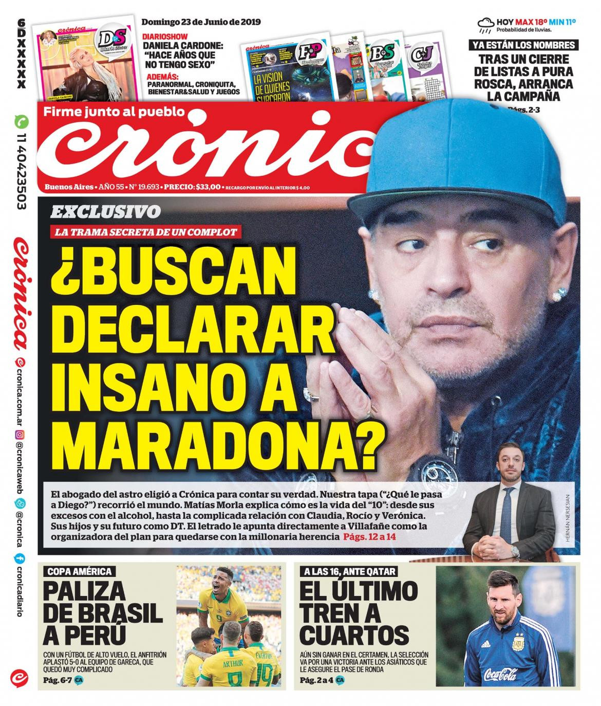 Tapas de Diarios - Crónica- Domingo 23-6-19