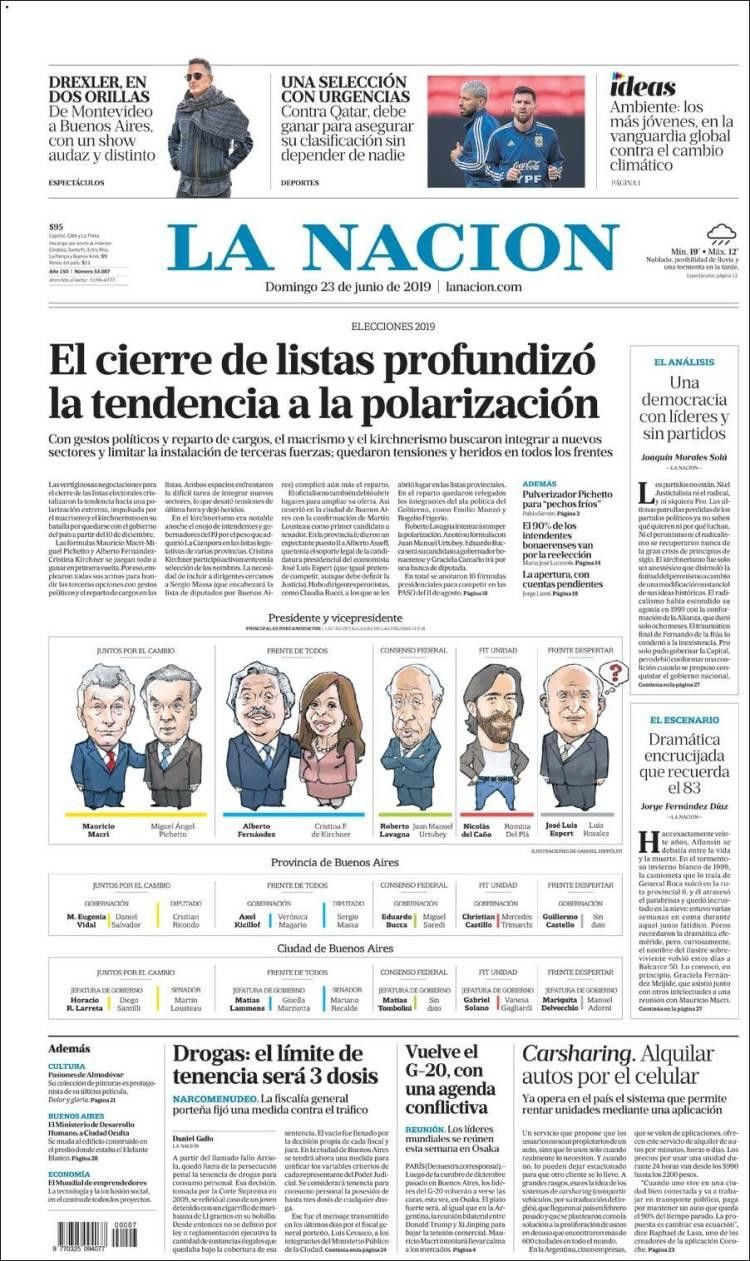 Tapas de Diarios - La Nación - Domingo 23-6-19