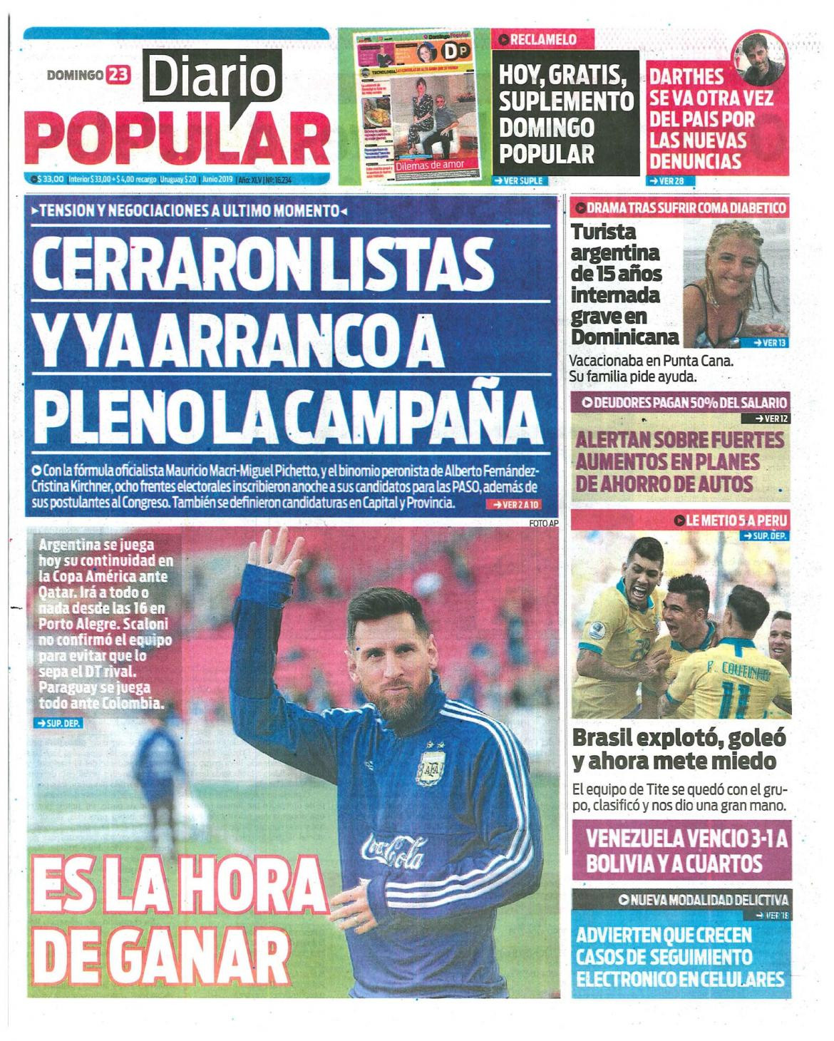 Tapas de Diarios - Popular - Domingo 23-6-19