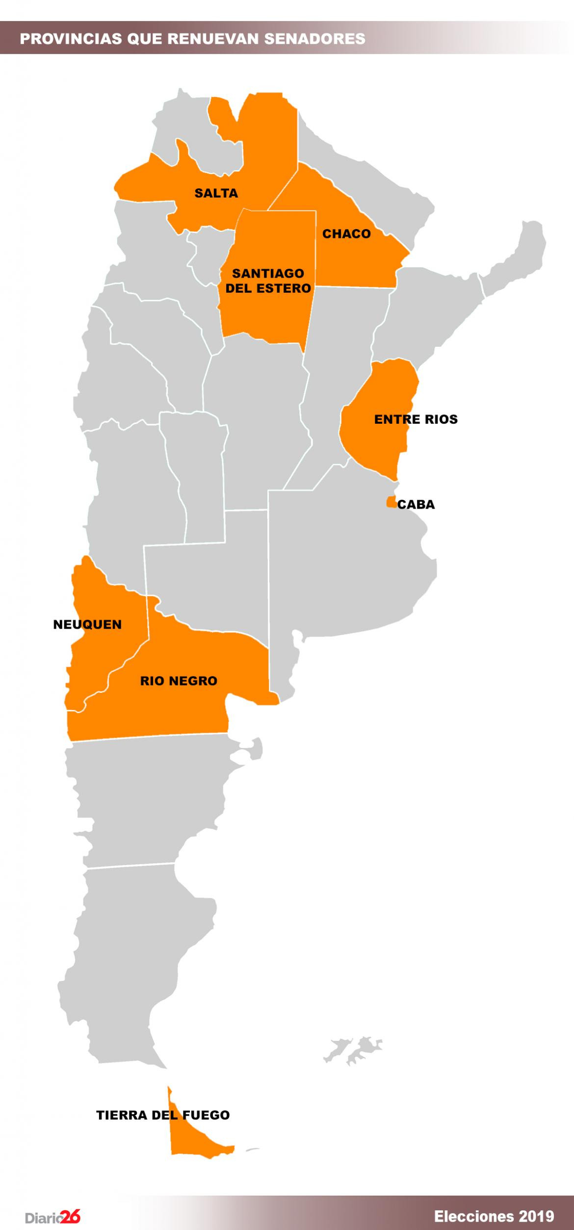 Provincias que renuevan senadores, elecciones 2019	