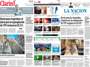 Tapas de diarios argentinos: juicio por la expropiación de YPF y ola de calor en Europa
